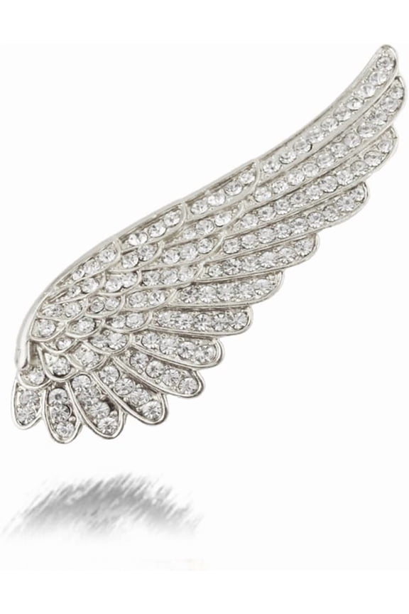 Angel Wings Rhinestone Brooch Pins for Women Men Punk Silver Cubic Zirconia Feather Brooches Designer Suit Lapel Pin Wedding Birthday Party Jewelry