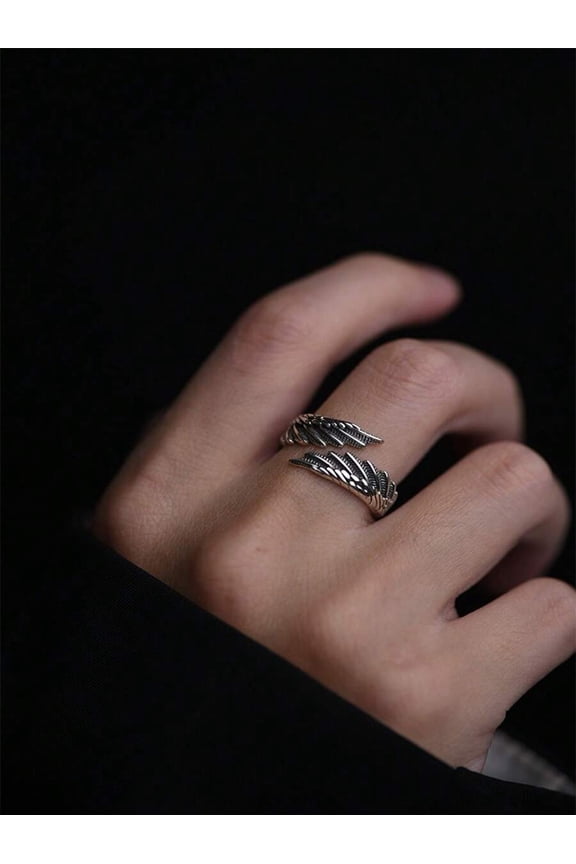 Angel Wings Silvertone Gothic Open Ring For Men And Women Punk Style Handmade Unisex Jewelry Accessory