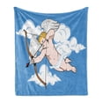 thumbnail image 1 of Angel Wings Soft Flannel Fleece Blanket, Cupid is Aiming from a Bow Love Shoot of Desire on the Clouds Cartoon Print, Cozy Plush for Indoor and Outdoor Use, 60" x 80", Blue and White, by Ambesonne, 1 of 5