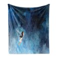 thumbnail image 1 of Angel Wings Soft Flannel Fleece Blanket, Little Girl Flying Against Storm Clouds in Rainy Night Bravery Concept, Cozy Plush for Indoor and Outdoor Use, 50" x 60", Navy and Sky Blue, by Ambesonne, 1 of 5