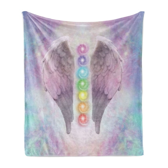 Angel Wings Soft Flannel Fleece Throw Blanket, Angelic Mandala Yoga Ethereal Pastel Psychedelic Theme Illustration, Cozy Plush for Indoor and Outdoor Use, 50" x 60", Multicolor, by Ambesonne