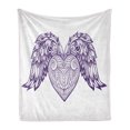 thumbnail image 1 of Angel Wings Soft Flannel Fleece Throw Blanket, Boho Ornamental Heart with Wings Love Feathers Romance Theme, Cozy Plush for Indoor and Outdoor Use, 70" x 90", Dark Purple Pale Mauve, by Ambesonne, 1 of 6