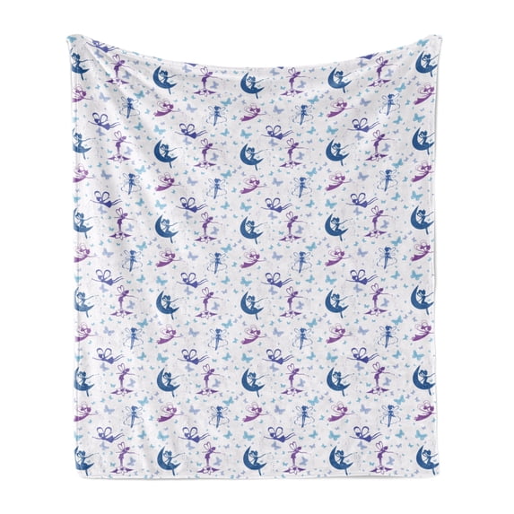 Angel Wings Soft Flannel Fleece Throw Blanket, Fairy on Cloud Lotus Sitting on Moon Butterfly, Cozy Plush for Indoor and Outdoor Use, 50" x 60", Purple Multicolor, by Ambesonne
