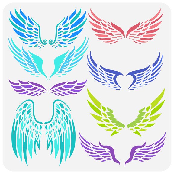 Angel Wings Stencils 11.8x11.8in - 8 Style Feather Wings Painting Templates Reusable for Decorating Wood Wall and Furniture