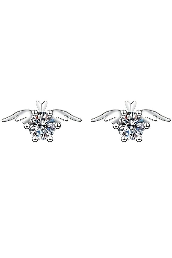 Angel Wings Stud Earrings for Women White Gold Plated Cubic Zirconia by Ginger Lyne
