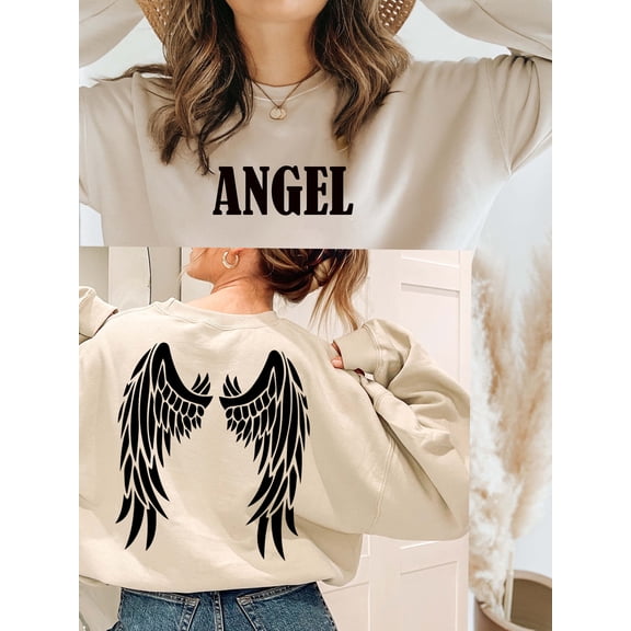 Angel Wings Sweatshirt,Back And Front Design sweatshirt,Angel Sweatshirt,Gift For Her, Gift For Mom, Crewneck Sweatshirt, Women's Cute Sweat - FORESTGREEN_GD / S