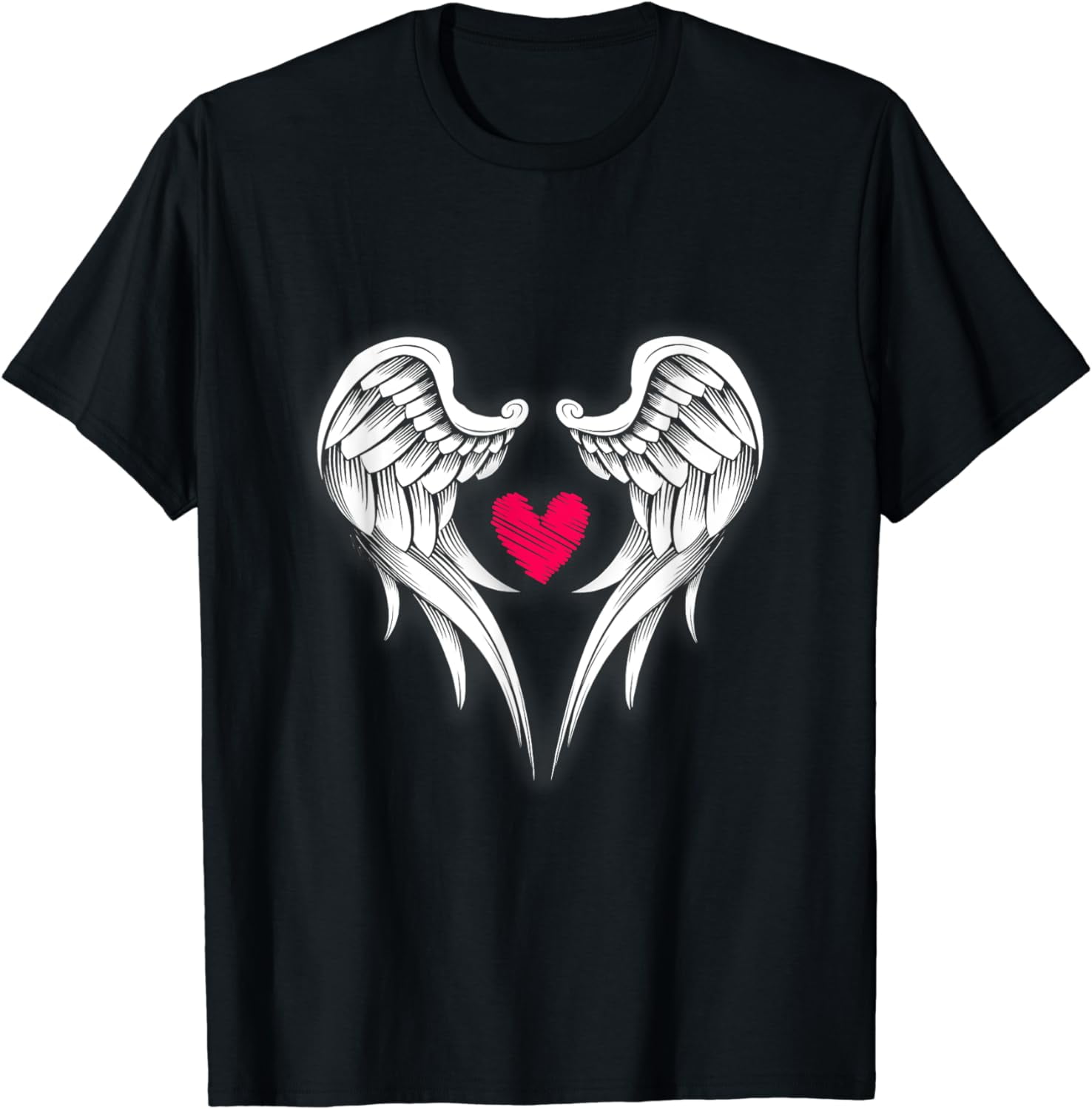 Angel Wings Contrast Trim Heart Round Neck Sweater