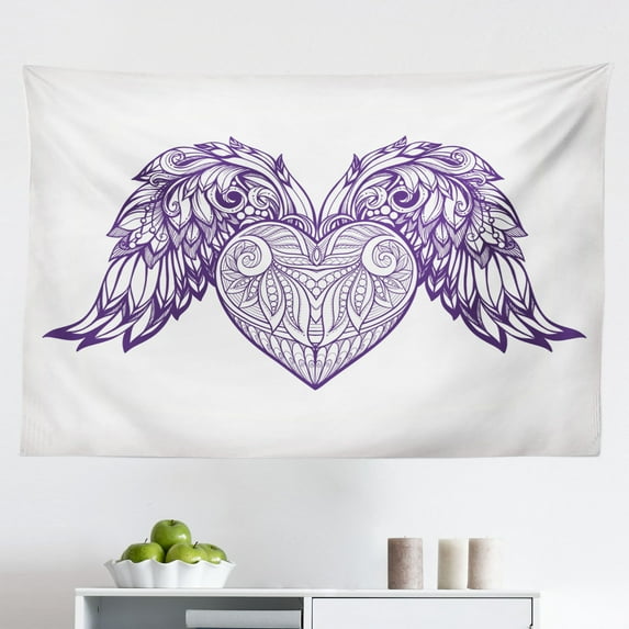 Angel Wings Tapestry, on Cloud Lotus Sitting on Moon Butterfly, Fabric Wall Hanging Decor for Bedroom Living Room Dorm, 2 Sizes, Purple Multicolor, by Ambesonne