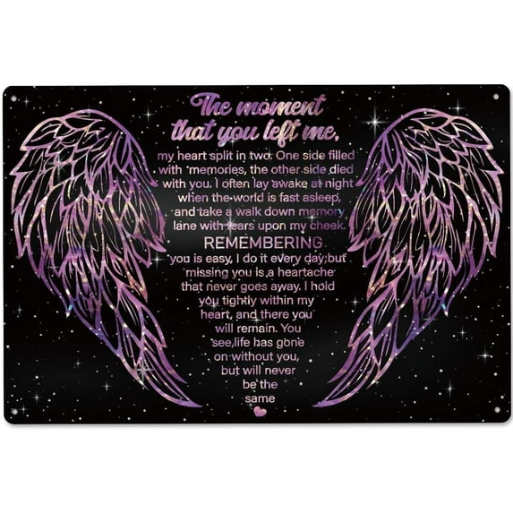 Angel Wings Tin Sign Valentine's Day Metal Tin Sign The Moment That You Left Me My Heart Split In Two Metal Signs DIY