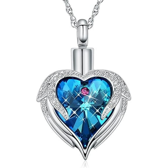 Angel Wings Urn Cremation Jewelry for Ashes Heart Urn Necklace for Ashes Human / Pet Cremation Jewelry Memorial Ash Holder Keepsake Gifts with Gift Box
