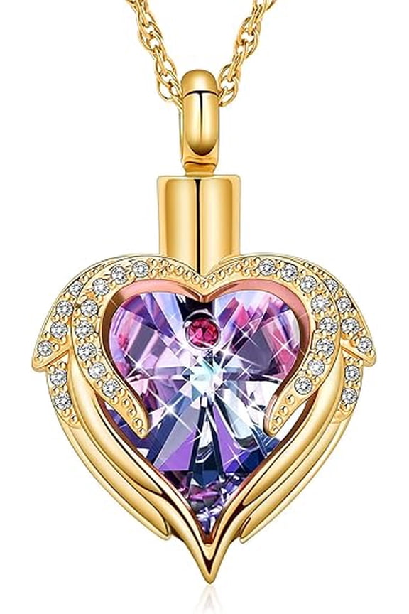 Angel Wings Urn Cremation Jewelry for Ashes Heart Urn Necklace for Ashes Human / Pet Cremation Jewelry Memorial Ash Holder Keepsake Gifts with Gift Box