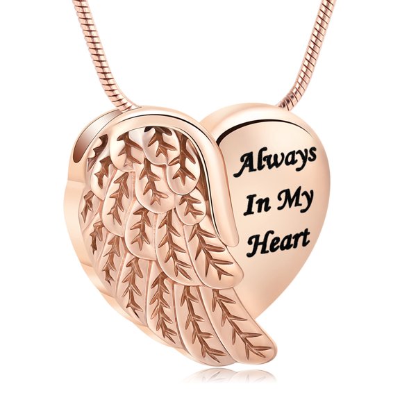 Angel Wings Urn Necklaces for Ashes for Women Heart Cremation Jewelry for Ashes Always in My Heart Keepsake Pendant Urn Locket