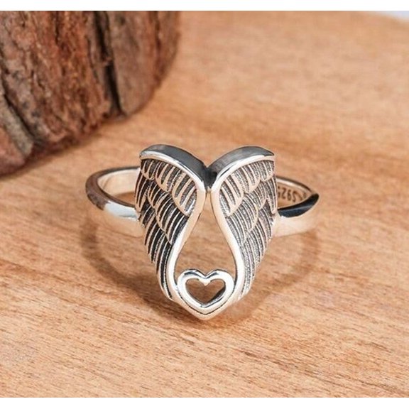 Womens Angel Wings Ring Vintage Geometric Style Alloy Ring Electroplated Finish Individually Packed Gift for Her Silver Ring European Style Ring Fashion Jewelry