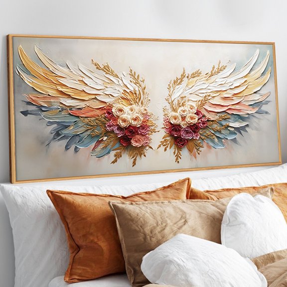 Angel Wings Wall Art Boho Floral Wall Decor Framed Rose Floral Wall Painting Abstract Colorful Canvas Wall Prints for Living Room Bedroom Office 20X40 In