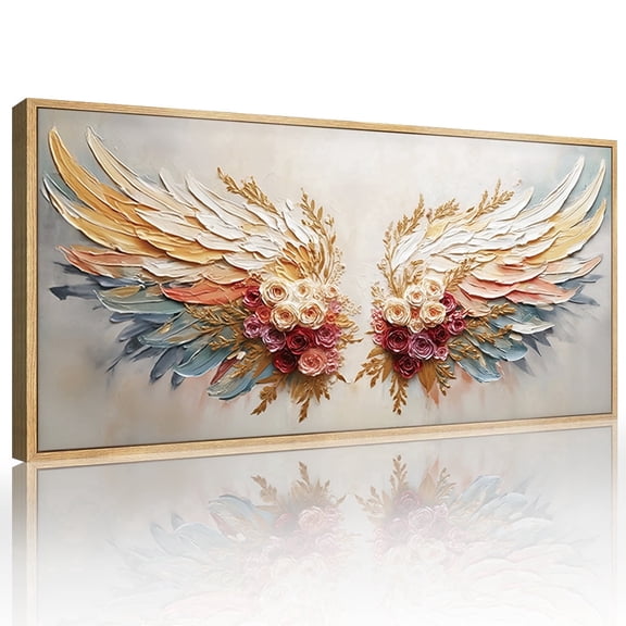 TOARTi Angel Wings Canvas Wall Art Colorful Rose Floral Framed Painting Boho Abstract Decor for Living Room Bedroom Office 20x40 Inch