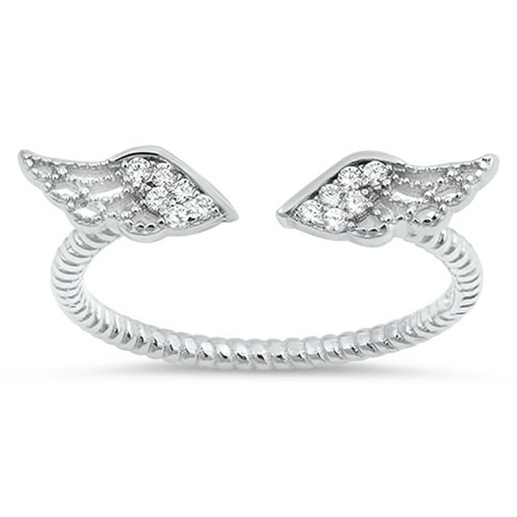Angel Wings White Cubic Zirconia Ring .925 Sterling Silver Bali Band Jewelry Female Male Size 3