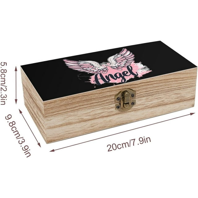 Angel Wings Wooden Keepsake Box Retro Rectangle Storage Lock Box