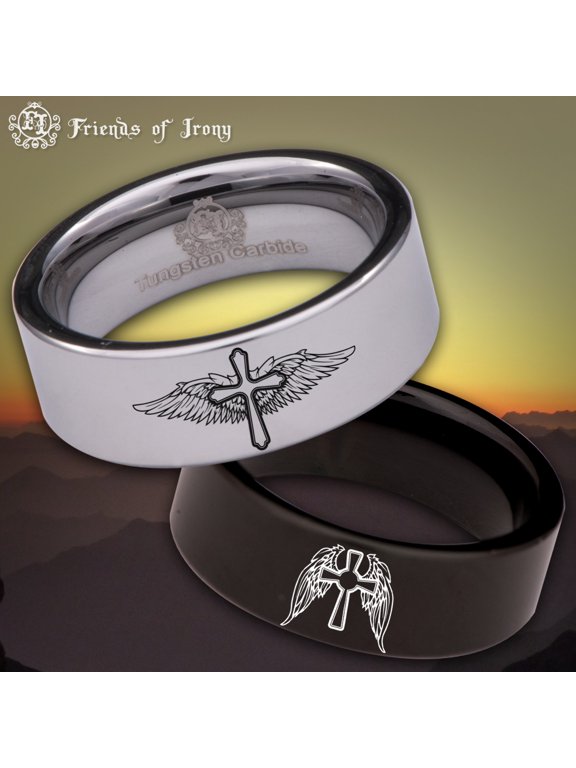 Angel Wings and Cross Tungsten Carbide Ring