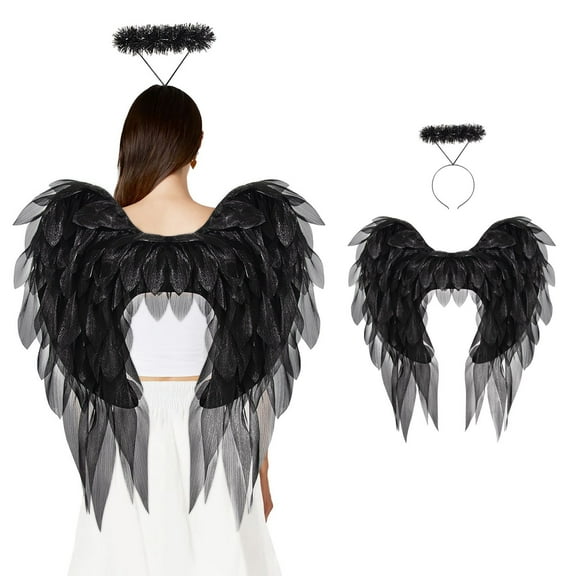 Angel Wings and Halo for Adult Fairy Angel Wings Costume with Adjustable Strap for Women Christmas Halloween Cosplay Birthday Wedding Party