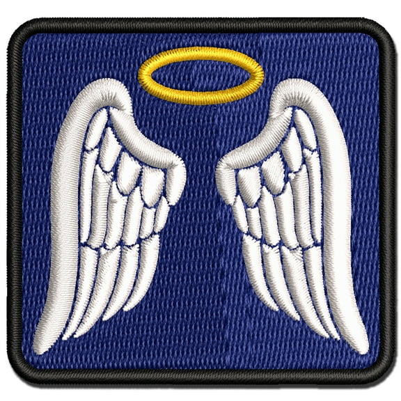 Angel Wings with Halo Applique Multi-Color Embroidered Iron-On Patch - 2.0 Inch Mini