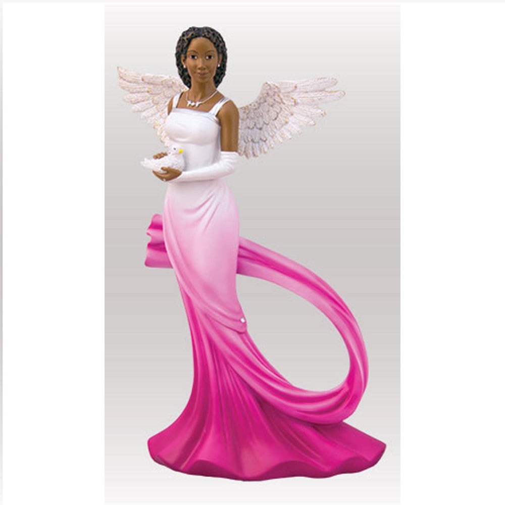 Fuchsia Sash Angel Figurine with Dove, 11.75 Inch Resin