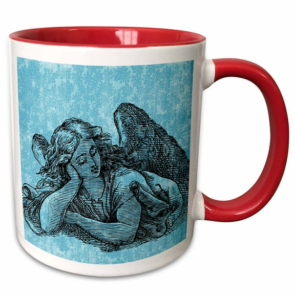 3drose, Angel with Pretty Blue Floral, 11oz Two-tone Red Mug