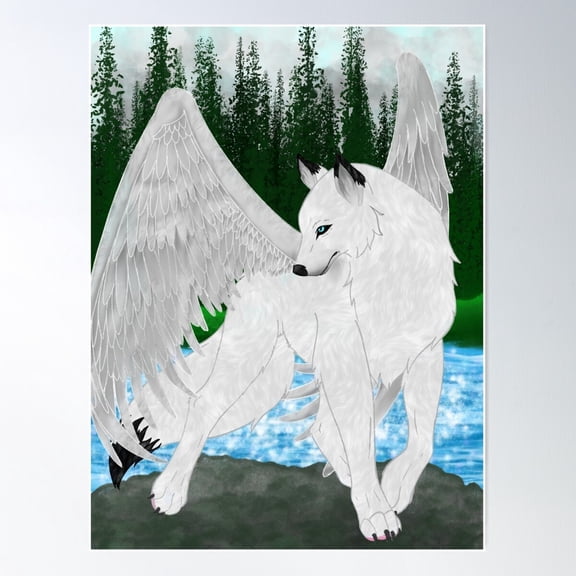 Angel Wolf Poster Wall Art, Modern Wall Decor For Living Room Bedroom, 12x18 UNFRAMED