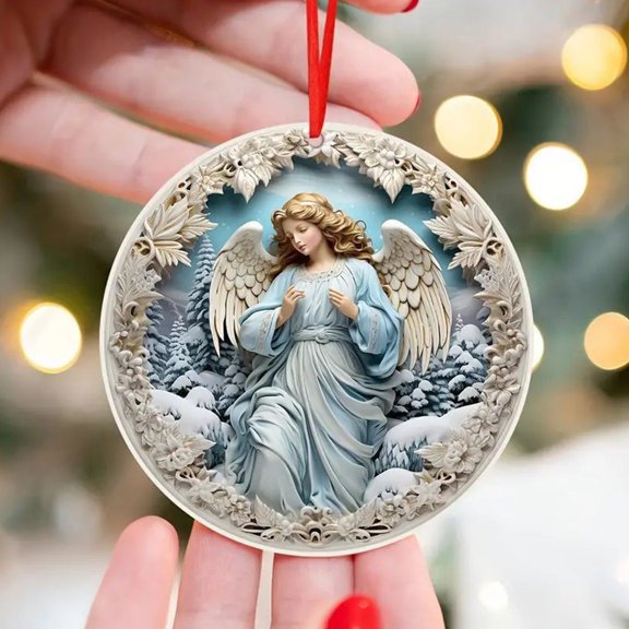 Angel Wooden Sign Flat Christmas Decoration, 3.15" Round Wooden Sign Angel Pattern Christmas Tree Decoration, for Home Christmas Tree, Keychain, Car Rearview Mirror Hanging Decor