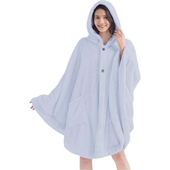 Angel Wrap Hooded Blanket Poncho, Wearable Blanket Throw Wrap Poncho for Women Adult, Cozy Fluffy Sherpa Shawl Cape
