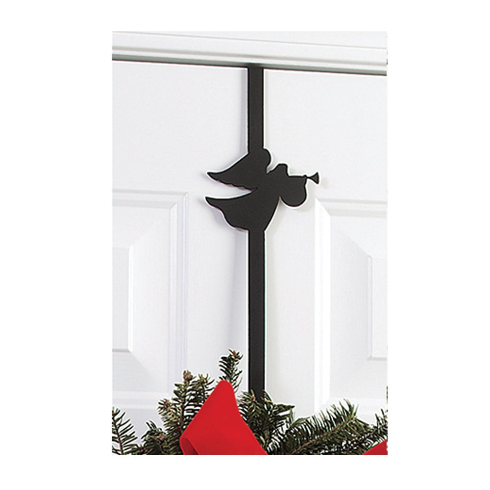 Handcrafted Wrought Iron Angel Wreath Hanger 13" Black