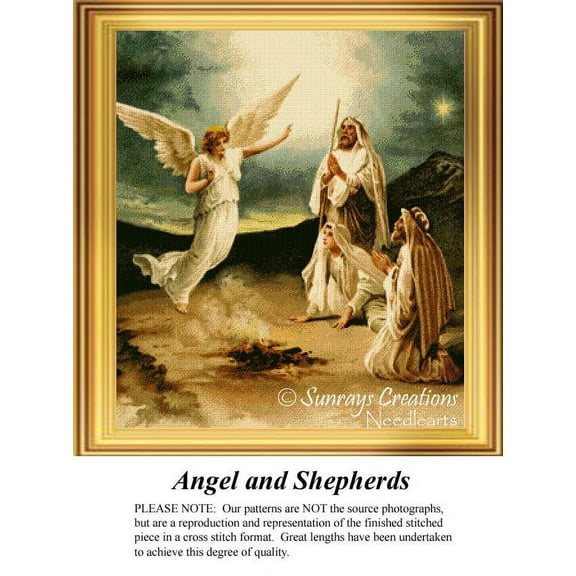 Angel and Shepherds. Vintage Cross Stitch Pattern (Pattern Only, You Provide the Floss and Fabric)