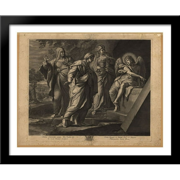 Angel announcing the resurrection of Christ to the three Marys 34x28 Large Black Wood Framed Print Art by Annibale Carracci