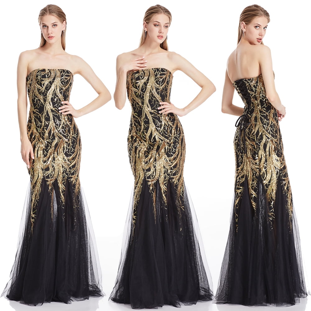 Angel-fashions Elegant Prom Gown Strapless Golden Paillette Tree Branch Sequined Tulle Mermaid Formal Evening Dress X-Large - Walmart.com Angel-fashions Elegant Prom Gown Strapless Golden Paillette Tree Branch Sequined Tulle Mermaid Formal Evening Dress X-Large - Walmart.com