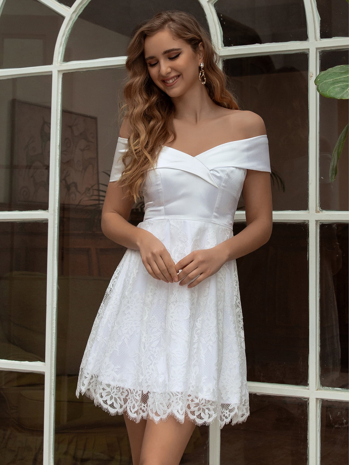 Off the shoulder cap sleeve dress online