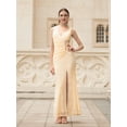 thumbnail image 1 of Angel-fashions Wedding Party Guest Gown Women's Elegant V Neck Beading Pleated Waist Split Long Lace Dress Large, 1 of 4