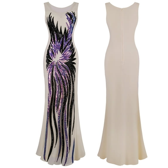 Angel-fashions Wedding Party Guest Gown Women's Vintage Gatsby Flapper Purple Sequin Dress Small