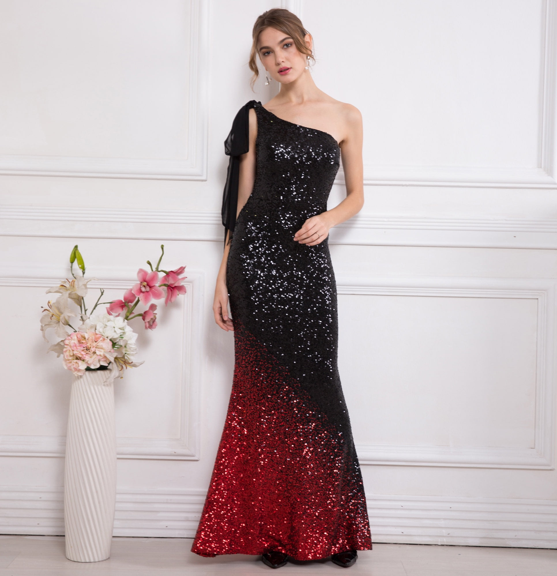 Angel-fashions Women's Asymmetric Ribbon Gradual Sequin Mermaid Prom Dress  Vintage Elegant Formal Bodycon Dresses Evening Party Tube Top Prom Gown  Wedding Bridesmaid Guest Maxi Skirt Black Medium - Walmart.com