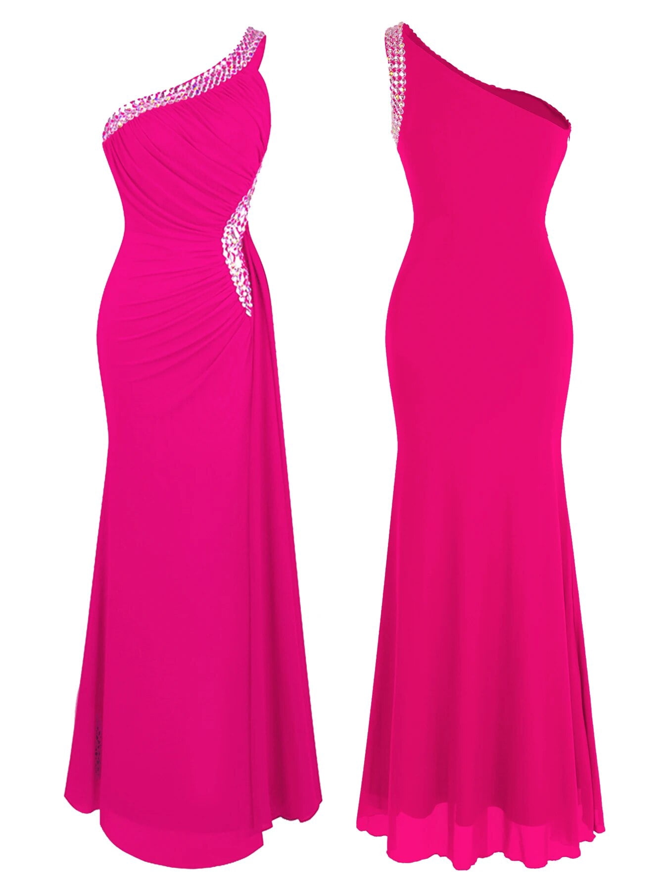 angel fashions dresses Angel-fashions Women's Elegant One Shoulder Bridesmaid Dress Manual Beading  Decor Pleated Waist Split Long Party Gown Large 411MA