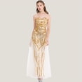 thumbnail image 1 of Angel-fashions Women's Elegant Strapless Sparkly Sequin Floral Tulle Tube Top Dress Off Shoulder Sweetheart Neck Flowy Mermaid Hem Wedding Bridesmaid Formal Evening Party Gown Gold XX-Large, 1 of 7