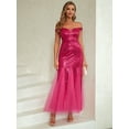 thumbnail image 1 of Angel-fashions Women's Sparkle Sequin Off Shoulder Tie Back Mermaid Hem Long Evening Prom Dress Magenta Size M, 1 of 6