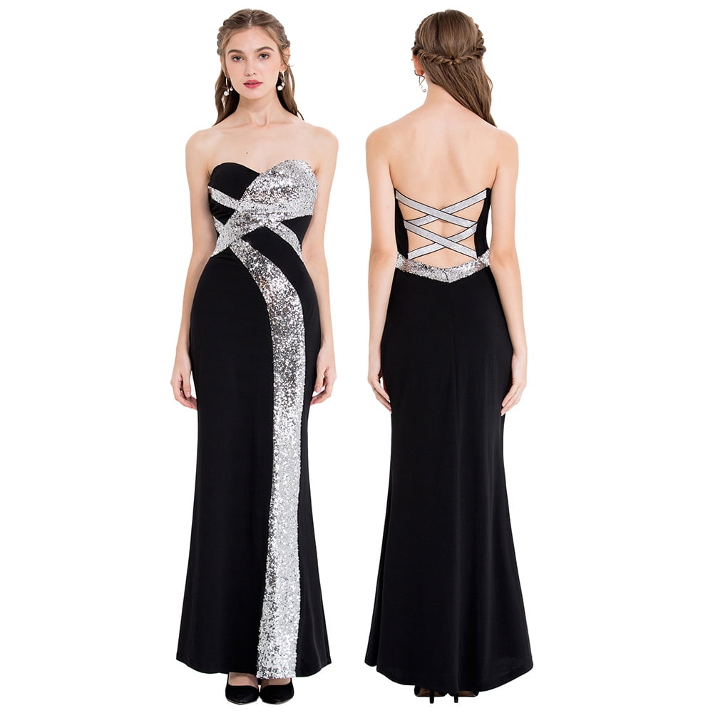 Angel-fashions Women Gold Sequined Splicing Evening Dress