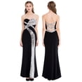 thumbnail image 1 of Angel-fashions Women's Strapless Sweetheart Contrast Sequin Criss-Cross Backless Classic Evening Dress Black, 1 of 7