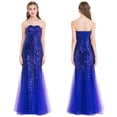 thumbnail image 1 of Angel-fashions Women's Vintage Evening Dress Strapless Sequin Illusion Lace Up Mermaid Long Gatsby Gown Blue Medium, 1 of 6