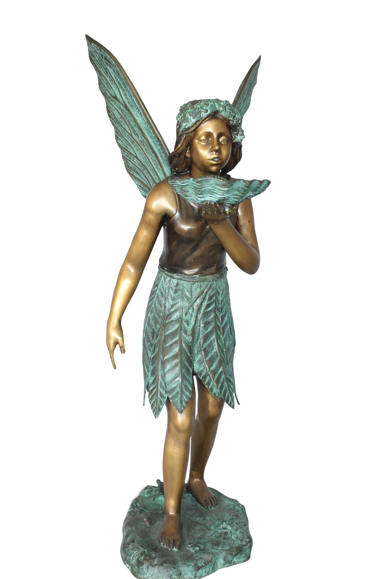 Shell Angel Statue Nifao Angel Holding Shell Outdoor Fountain Statue, Bronze Garden Water ...