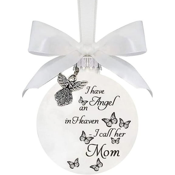Angel in Heaven Memorial Ornament Christmas Decorations, Feather Memory Ball Christmas Tree Hanging Pendant, Sympathy Gifts