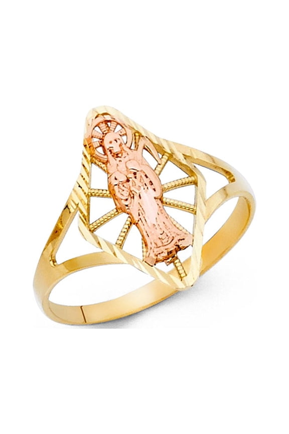 Angel of Death Ring 14k Yellow & Rose Gold Santa Muerte Band Diamond Cut Polished Two Tone 16MM Size 5.5