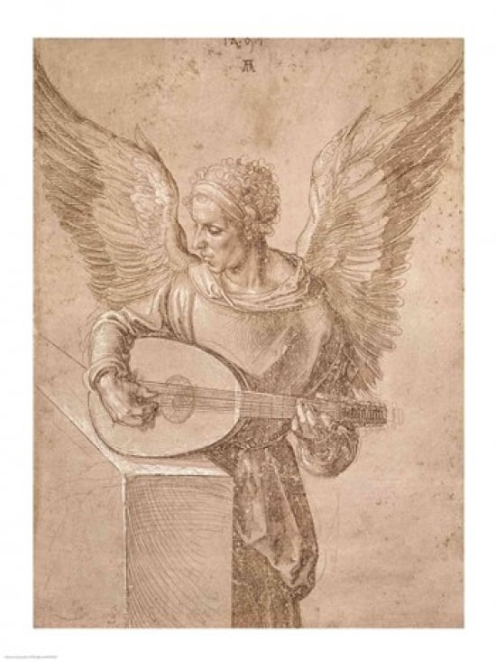 Angel playing a lute 1491 Canvas Art - Albrecht Durer (24 x 36)
