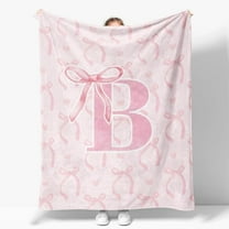 [Angel's Bazaar] [60x50inch] Coquette Pink Bow Throw Blanket,Personalized Initial S Soft Fluffy Cozy Flannel Blanket,Monogrammed Gifts for Daughter Women Teen Girls,Customized Blanket for Bedding Bed