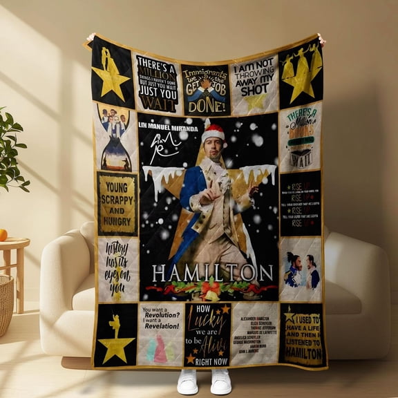 [Angel's Bazaar] [60x50inch] Hamilton Musical Broadway Blanket, Cozy Flannel Throw with Stage Quotes, Soft Lightweight for Sofa, Bed, Travel, Perfect Gift for Theatre Fans
