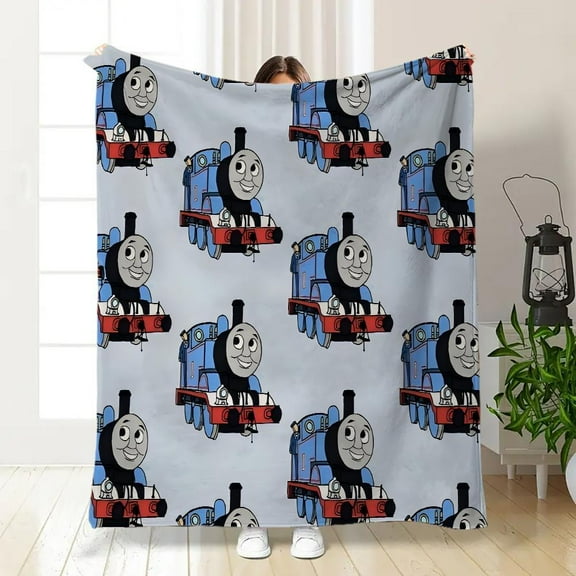 [Angel's Bazaar] [60x50inch] Thomas Train Pattern Blanket, Soft Warm Throw Blanket, Air-conditioned Room Blanket, Warm Nap Blanket for Home Office Travel, Flannel Throw Blanket